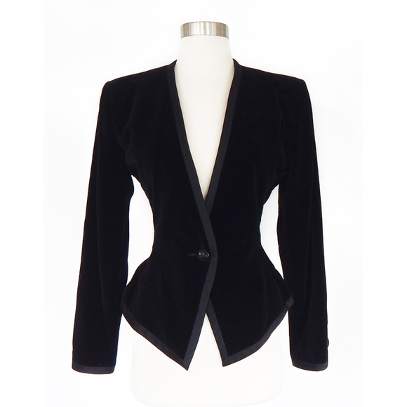 Yves Saint Laurent Jackets & Blazers - YSL Black Vintage Velvet Hourglass Jacket Blazer